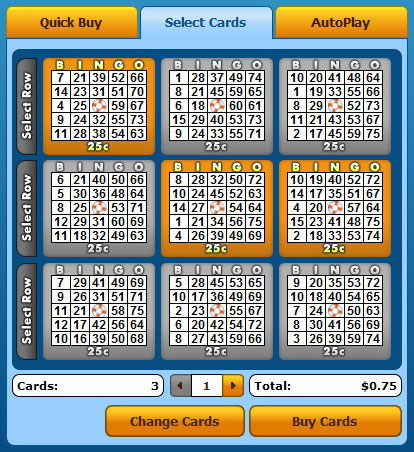 selecting bingo liner 75 ball bingo cards