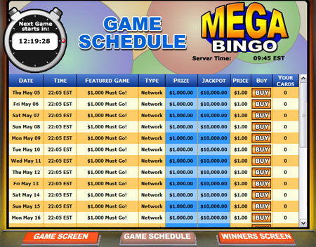 bingo liner mega bingo network online bingo game